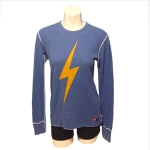 RARE: Aviator Nation Blue Long Sleeve Tee with Yellow Lightning Bolt